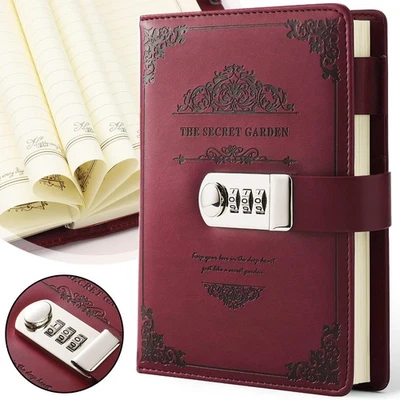 Retro PU Leder Notizbuch Tagebuch mit Schloss,Password Notizblock Reisetagebuch - Bild 1 von 4