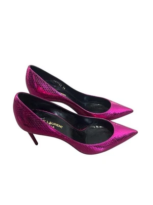 Туфли на каблуках SAINT LAURENT Metallic Magenta Snakeskin ZOE 105 38. Розничная цена $1095 - Изображение 1 из 4