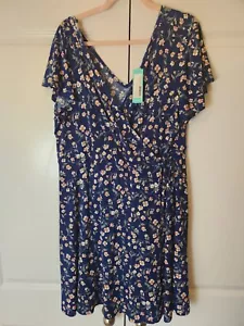 Kaileigh Dress Plus Size 3X 22w 24w NWT Faux Wrap Blue Floral Tie Waist - Picture 1 of 8