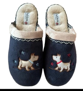 LADIES PADDERS SCOTTY DOG SLIP ON WIDE COSY WINTER  MULE CLOG SLIPPERS SIZE 8 - Picture 1 of 3