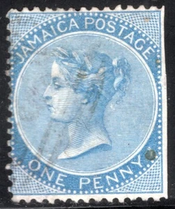 Jamaica Stamp Scott #1, 1p, Queen Victoria, Blue, Wmk 45, Used, SCV$16.00 - Picture 1 of 1