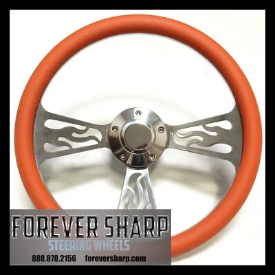 Volante Club Car DS Flame Billet 14" naranja con bocina y adaptador Foto 1 de 3