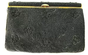 Borsa pochette vintage anni 60 Magid Japan nera con perline a mano made in Japan - Foto 1 di 11