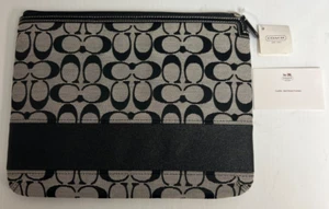 COACH 61716 PADDED SIGNATURE STRIPE TABLET CASE COVER BLACK / WHITE - Picture 1 of 7