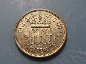 Great Britain, silver 6 pence 1937, KM# 852, uncirculated - Picture 1 of 2