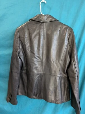 Context Women’s Black Leather Blazer Jacket Career Lined Size 10 - Image 1 of 4