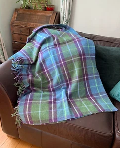 Foxford large plaid check wool blanket 61 x 58 in. NEW Ireland Connemara Throw - Picture 1 of 5