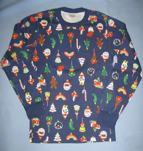 Hanna Andersson Christmas Ornaments Pajama Top Only Long Johns Blue Adult S EUC - Picture 1 of 8