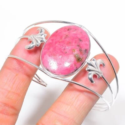 Brazalete ajustable de piedras preciosas de forma ovalada de rodonita hecho a mano increíble joyería BR 329 Foto 1 de 4