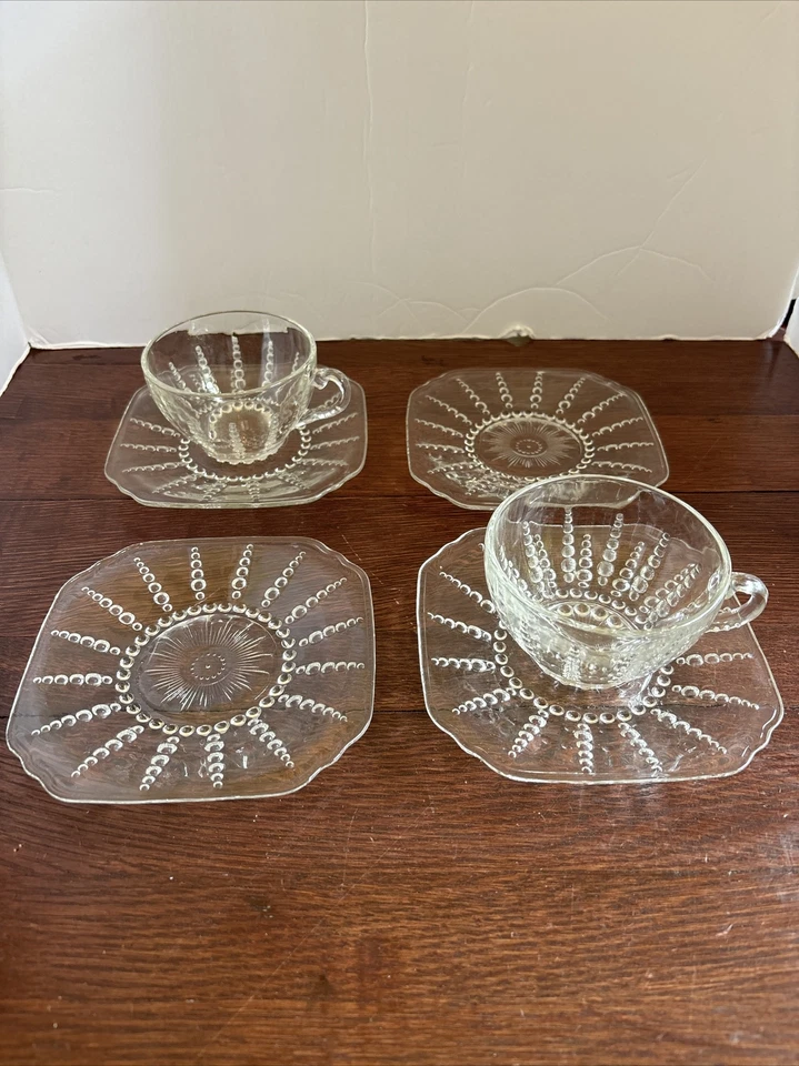 复古联邦玻璃茶杯、碟子和沙漠板哥伦比亚 20 世纪 40 年代大萧条 2 — 第 1/4 张图片