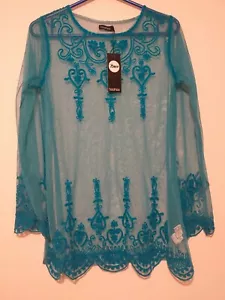 Boohoo Embroidered Bleach Sheer Top Green - Picture 1 of 3