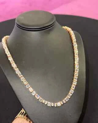 Colar de corrente de tênis simulado redondo e esmeralda 4 mm 22 polegadas folheado a ouro rosa 14k - Imagem 1 de 4