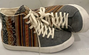 INKKAS HIGH TOPS SNEAKERS SHOES BOOTIES AZTEC BOHO BLUE GRAY OOAK W's 9 EUR 40 - Picture 1 of 8