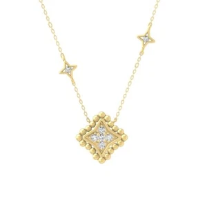 Natural Diamond 14K Yellow Gold Fashion Pendant 18" Silver Cable Chain 2.41g - Picture 1 of 7