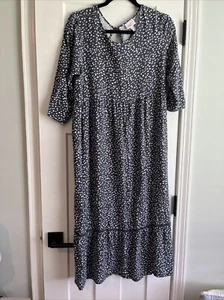 BOHO Isabel Maternity Blue White Print Tiered Knit Maternity Dress Size LG Comfy - Picture 1 of 13