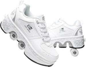 2-In-1 Roller Skates Shoes with Retractable 4 Wheels & Pop-Out Deformation Sneak - Bild 1 von 12