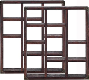 17.7X15.7-Inch Shadow Box Shelf 9-Slot Rustic Floating Shelves Larger Wall Mount - Picture 1 of 8