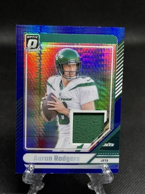 Camiseta deportiva Aaron Rodgers 2024 Panini Optic Threads azul Hyper Prizm #DTB-ARS Jets Foto 1 de 2