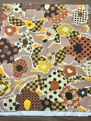 Vintage Mid Century Funky Woven Patchwork Floral Fabric 38x47” - Image 1 of 4