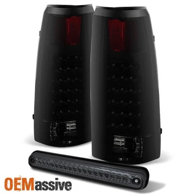 For 88-98 Chevy GMC C10 C/K Black Smoked Tail Lights+Smoke 3rd Brake Cargo Light - Image 1 of 4