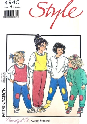 Vintage STYLE Pattern 4945 Kids Tops Pants Shirt Dungarees Sizes 2 3 4 UNCUT - Image 1 of 2