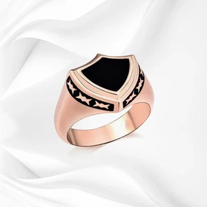 Black Enamel Shield Ring 925 Sterling Silver Minimalist Ring Duty Free - Picture 1 of 8