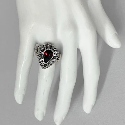 Anillo de rodolita de oro de ley y 18 quilates con forma de pera de piedras preciosas pesa 11 gramos talla 8 Foto 1 de 4