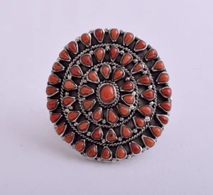 Narturla Italina rote Koralle Sterlingsilber Cluster großer ethnischer Ring -... - Bild 1 von 7