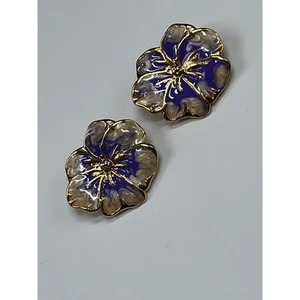 Vintage Tropical Floral Brooch Pins Pin Gold -Tone Enamel Purple Flowers Aloha - Picture 1 of 7