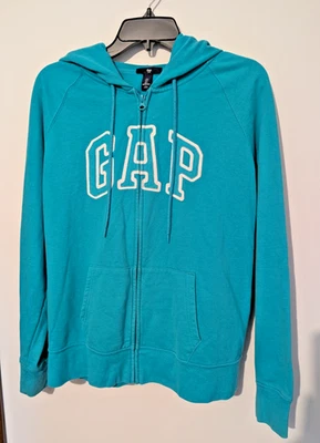 Sudadera con capucha suave con cremallera Aqua azul verde azulado GAP para mujer logotipo grande Foto 1 de 4