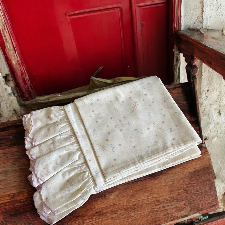 Taie de traversin vintage enfant étoiles filantes “bonne nuit” 184x40 cm - Photo 1/4