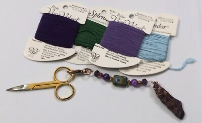 Purple & Copper Peacock Wire Wrap Stone Fob & Gold Plated Embroidery Scissors - Image 1 of 3