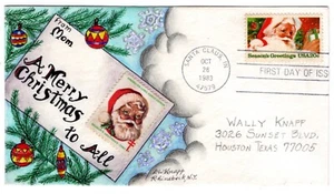 #2064 Christmas Santa Claus Dorothy Knapp Hand Painted 1983 FDC to her Family - Picture 1 of 1