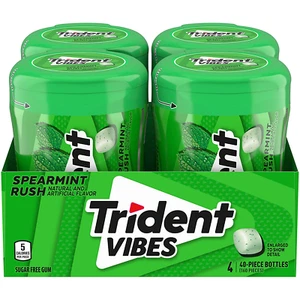 Trident Vibes Spearmint Rush Sugar Free Gum, 4 Bottles of 40 Pieces (160 Total P - Picture 1 of 12