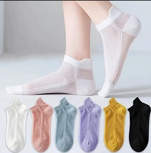 Mesh Socks Ladies 6 Pair Low Cut Solids One Size Comfort Breathable Summer Gym - Picture 1 of 10