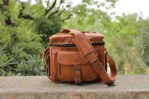 Leather Camera Bag, Leather Satchel DSLR Camera Bag, Genuine Leather sholder bag - Picture 1 of 6