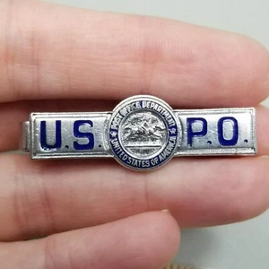 Vintage United State Post Office Enamel Tie Clip Silver Tone USPO USPS - Picture 1 of 9