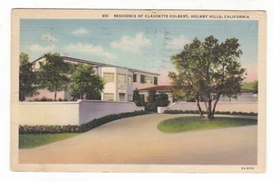 1937 HOLMBY HILLS CALIFORNIA CLAUDETTE COLBERT HOME POSTCARD CA LOS ANGELES - Picture 1 of 2