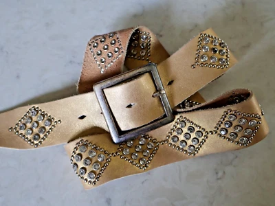 LINEA PELLE Studded Crystals Metallic  WOMENS LEATHER BELT MED SZ LG Nice 261 - Image 1 of 3