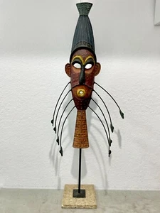 Vintage Collectible Unique sculpture of a African iron mask handcrafted 30" Tall - Picture 1 of 12