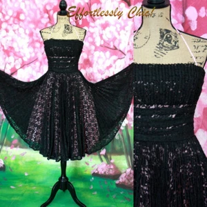 Vtg Black PINK Pleated PROM Party Lace dress Betsey Johnson Evening Swing 6 8 M - Picture 1 of 8