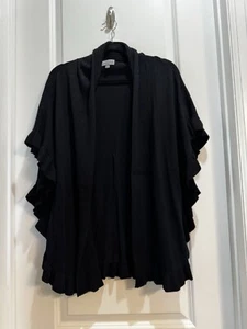 Joseph A Black Sweater Open Cape Side Button Ruffle Edge Large 78%Rayon 22%nylon - Picture 1 of 6
