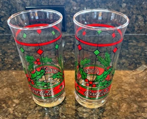 2 vasos de vidrio Libbey Coca Cola Navidad Holly Berry - Imagen 1 de 1