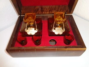 Vintage Royal Sealy Hidden Book Chest Barware Set Amber Decanters Glasses Japan - Picture 1 of 9
