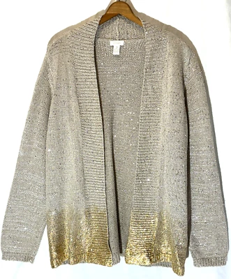Открытый кардиган Chicos свитер с блестками блестящий размер 3 омбре шампанское бежевый золотистый - Изображение 1 из 3