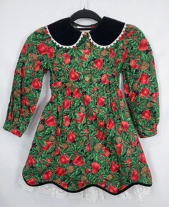 Vintage BONNIE JEAN Girl Christmas Holiday Dress Size 6X Velvet Collar Holly Ivy - Picture 1 of 10