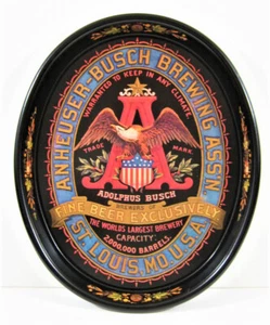 Bandeja de cerveza ovalada vintage Anheuser-Busch Brewing Assn logotipo de un águila cervecería más grande - Imagen 1 de 2