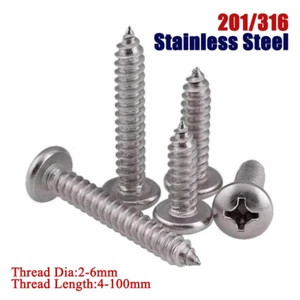 Phillips Pan Head Self Tapping Screws Round Head Screw 201/316 Stainless Steel - Picture 1 of 98