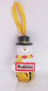 25377 MADDISON NAME FROSTY SNOWMAN COLOUR BELL CHRISTMAS TREE DECORATION GIFT - Picture 1 of 6