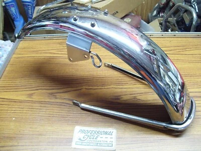 Kawasaki 74-77 KZ400 A1 A2 D D3 D4 S Decent OEM Chrome Front Fender & Brace - Image 1 of 4